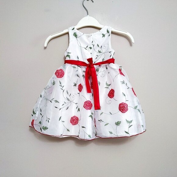 Youngland Toddlers Sleeveless Dress Size 3T White w/Red Roses Ties Waist - Picture 3 of 4